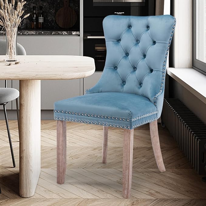 Velvet Upholstered Dining Chairs Set of 2, Modern Style Kitchen Side Chairs w...