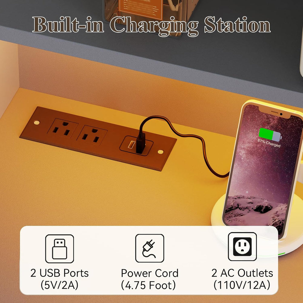 Gray 5 Drawers Dresser for Bedroom with Charging Station & LED Light