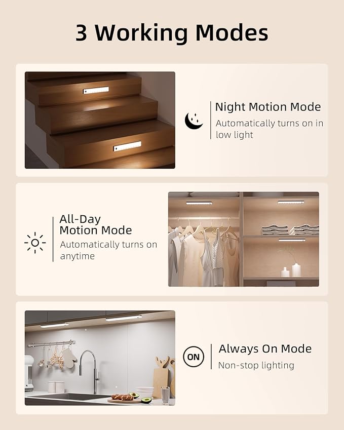 EZVALO 6-Pack Under Cabinet Lighting, 2000mAh Rechargeable Wireless Motion - Image 5