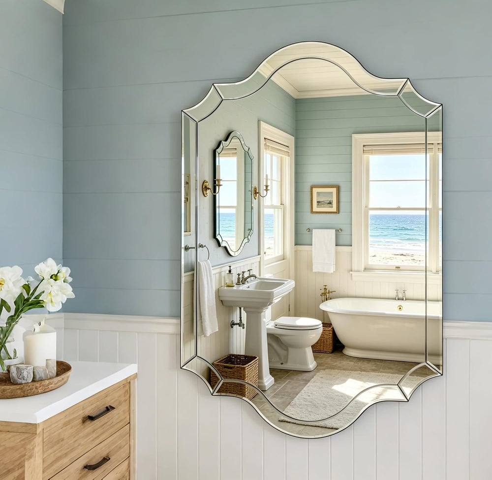 Chende 32"x47" Scalloped Large Wall Mirror for Decor Living Room, A...