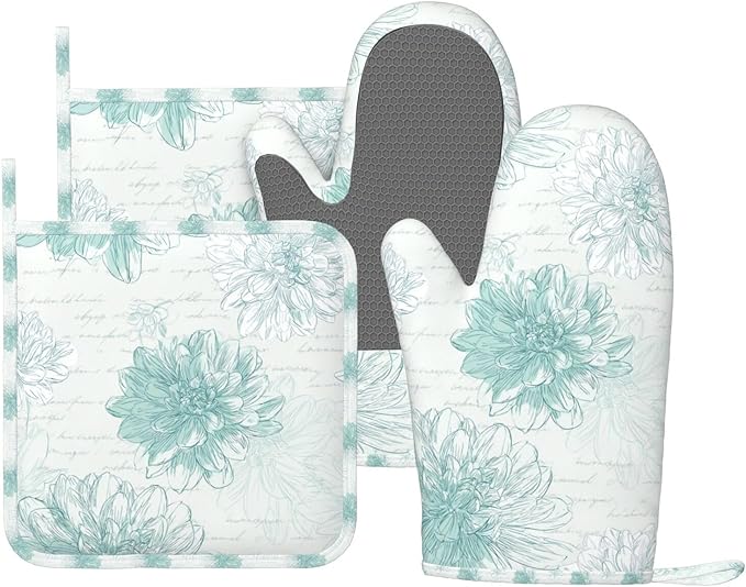 Oven Mitts and Pot Holders Dahlia Flower Pastel Vintage Silicone Kitchen by DADABULIU