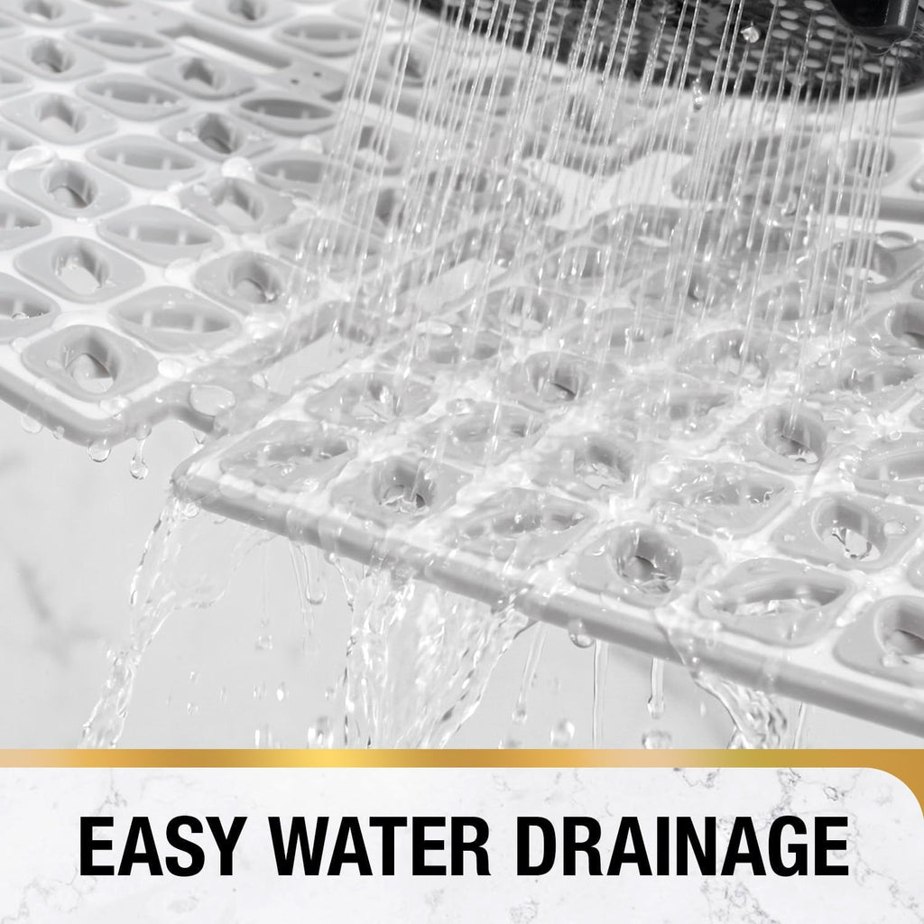 HITSLAM Shower Mat Anti Slip, 24x24 Inch Cut to Fit No Odor Soft TPE Shower Stall Mat, Square Bath Mat with Suction Cups and Drain Holes, Soft on Feet, Grey