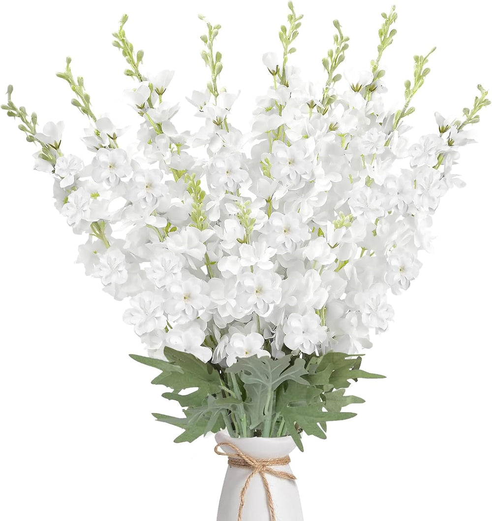 16Pcs White Delphinium Artificial Flowers 33.5" Long Stem Wedding Flower