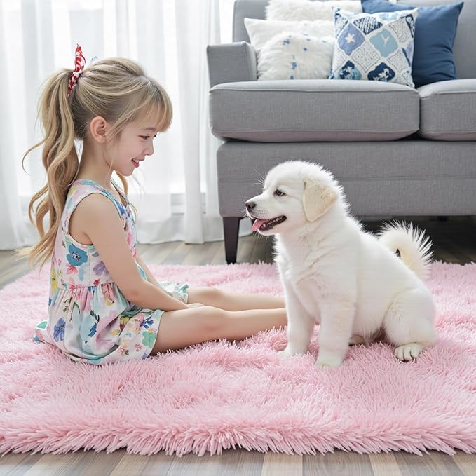 Small Rug Throw Rugs for Bedroom, Mini Area Rug, Fluffy Pink Carpet, Affordable - Image 5
