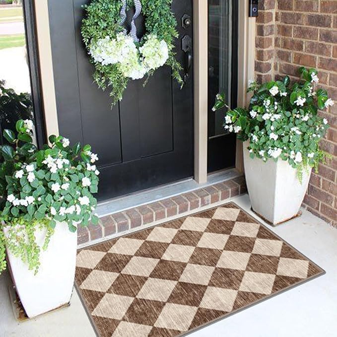 Front Door Rug - 2x3 Brown Beige Non-Slip Washable Doormat Indoor Outdoor Mat - Image 4
