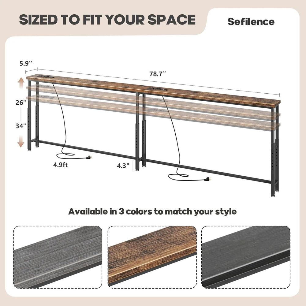 78.7’’ Narrow Console Table with 26"–34" Height Adjustable, Behind ...