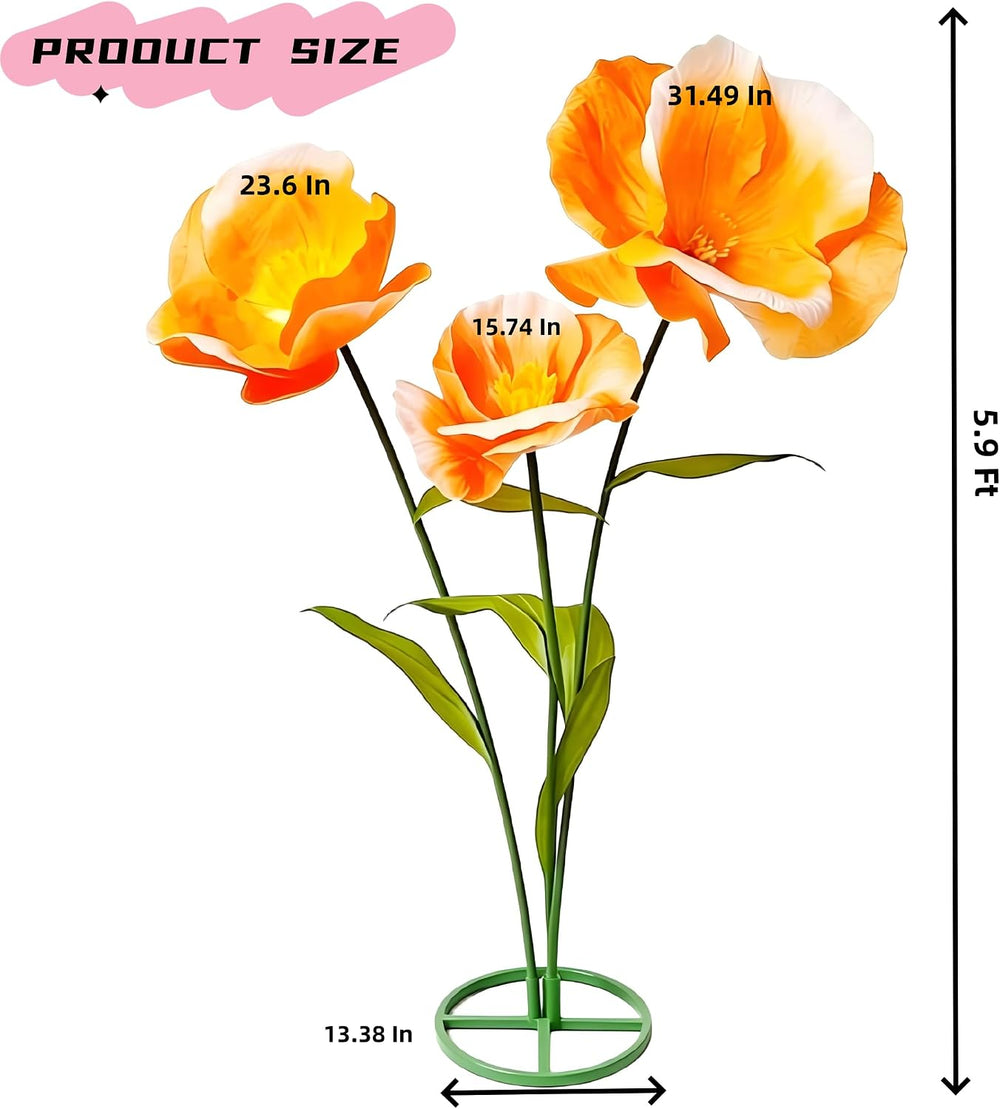 Giant Fake Artificial Flowers Decoracion Set - 5.9 Ft Adjustable Waterproof 3...