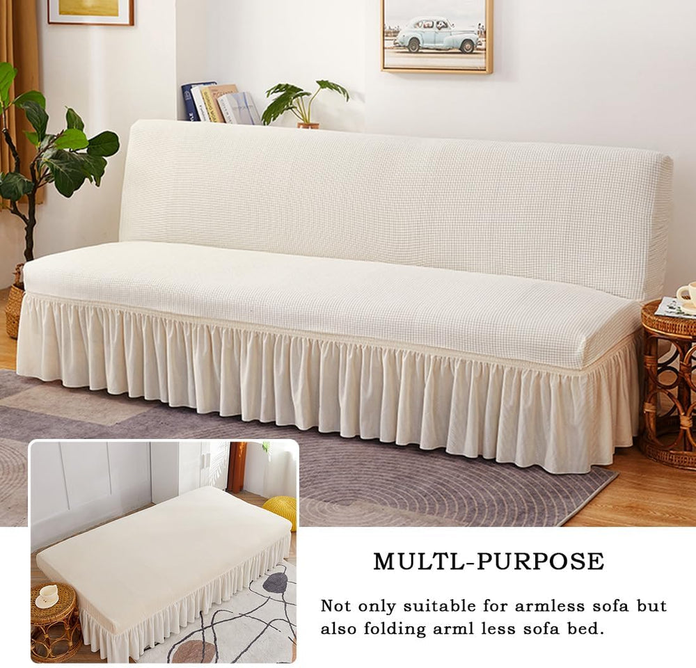 Futon Cover Slipcover Removable Armless Sofa Bed Slipcovers Full Size with Sk...
