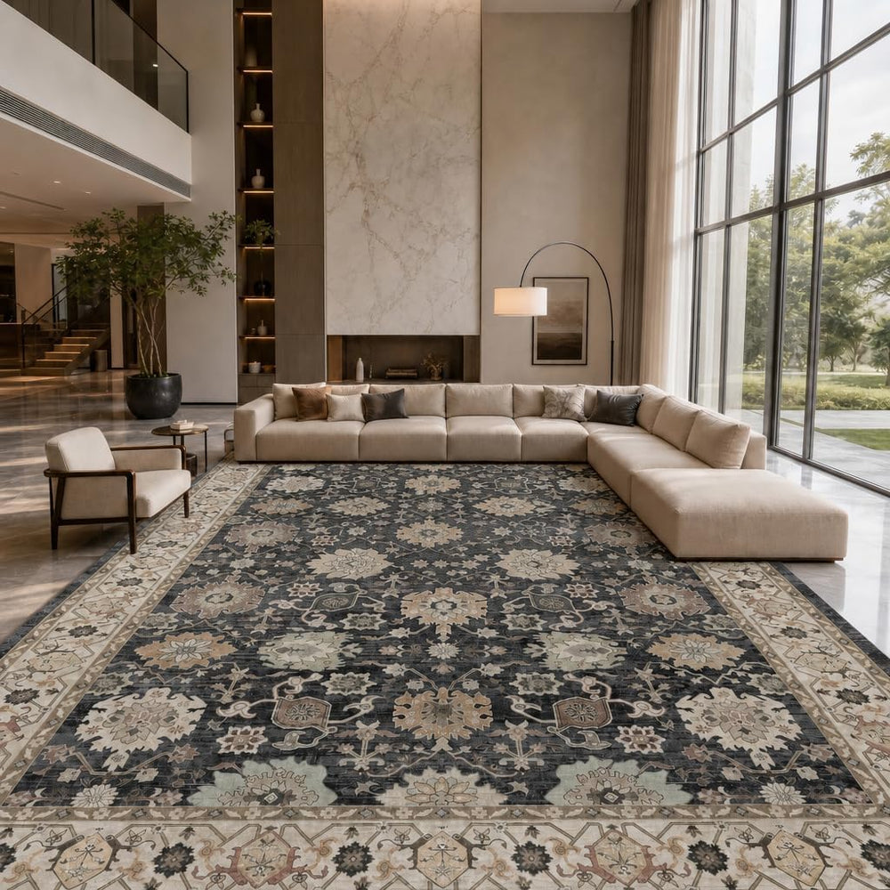 Amada Vintage Washable Area Rug,9'x12',Black/Brown