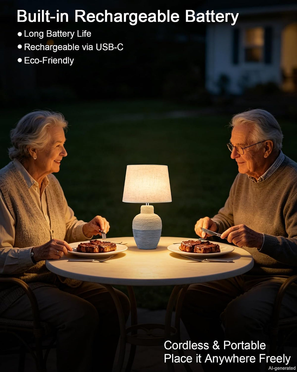UMEXUS 13" Small Cordless Rechargeable Battery Table Lamp, Coastal Ceramic