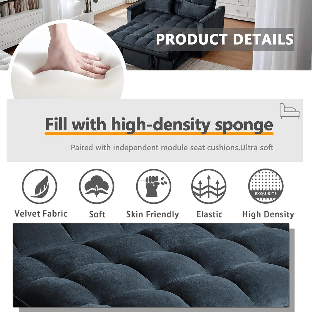 3 in 1 Pull Out Couch Bed, Convertible Futon Sofa Bed, Velvet Sleeper Lovesea...