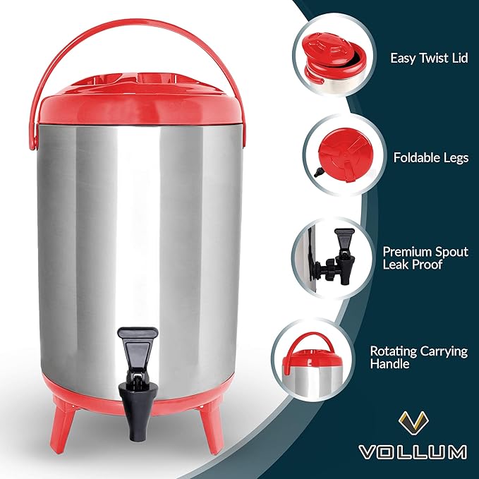 Vollum Stainless Steel Insulated Beverage Dispenser – Insulated Thermal Hot and - Image 2