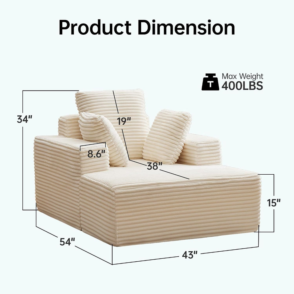 Boneless Chaise Lounge Chair, 54" Oversized Cloud Couch Sofa with Deep S...