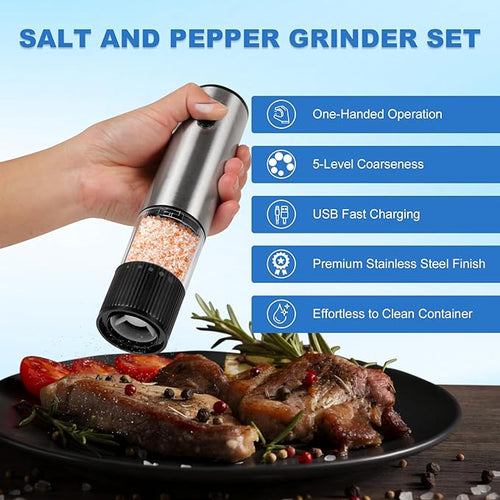 2 Pack Electric Salt and Pepper Grinder Set, Salt and Pepper Shakers - Image 2
