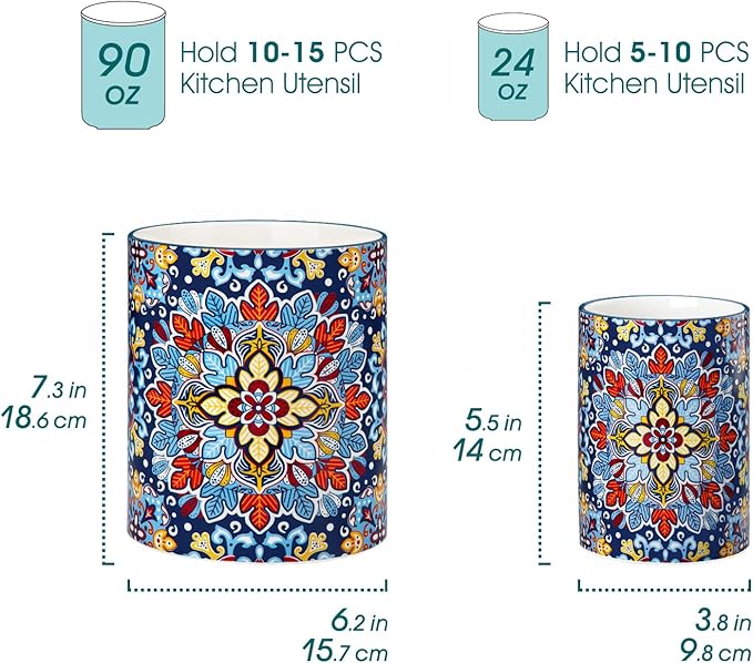 vancasso SIMI Utensil Holder, 7.3"+5.5" Porcelain Kitchen Utensil Holder - Image 2