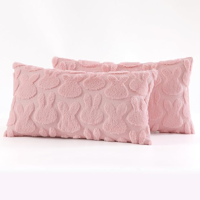 decorUhome Easter Bunny Pillow Covers 12x20 Inch Set of 2, Soft Plush Faux Wool - Image 9