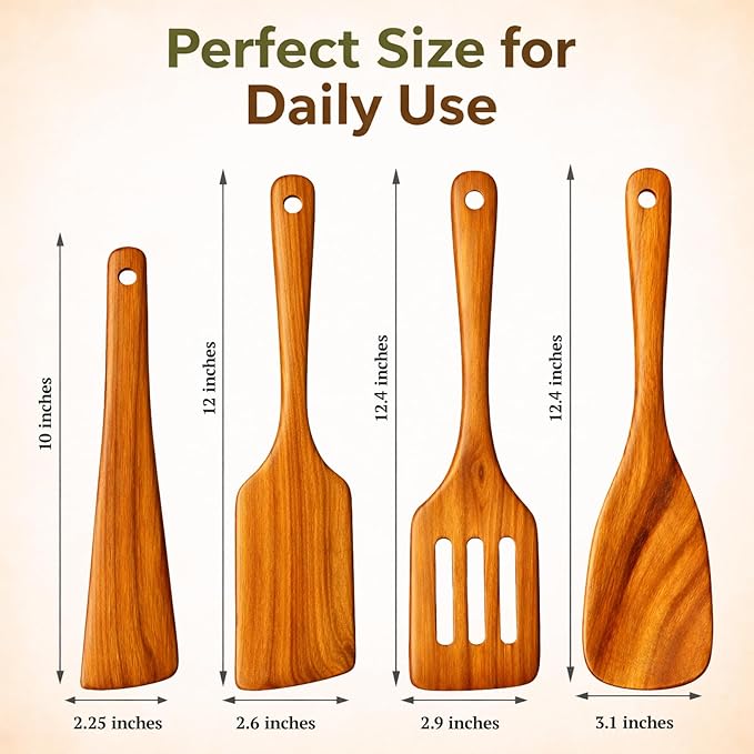Wooden Kitchen Utensil Set, 4-Piece Teak Wood Cooking Utensils - Image 7