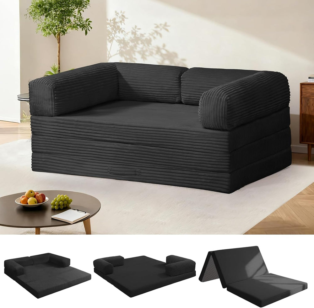 Tri-Fold Foldable Mattress, Convertible Folding Sofa Bed with Removable Arms ...