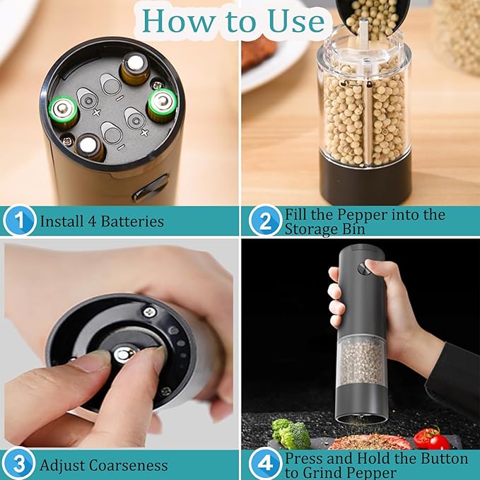 Electric Salt and Pepper Grinder, Automatic Battery Pepper Mill Shakers - Image 6