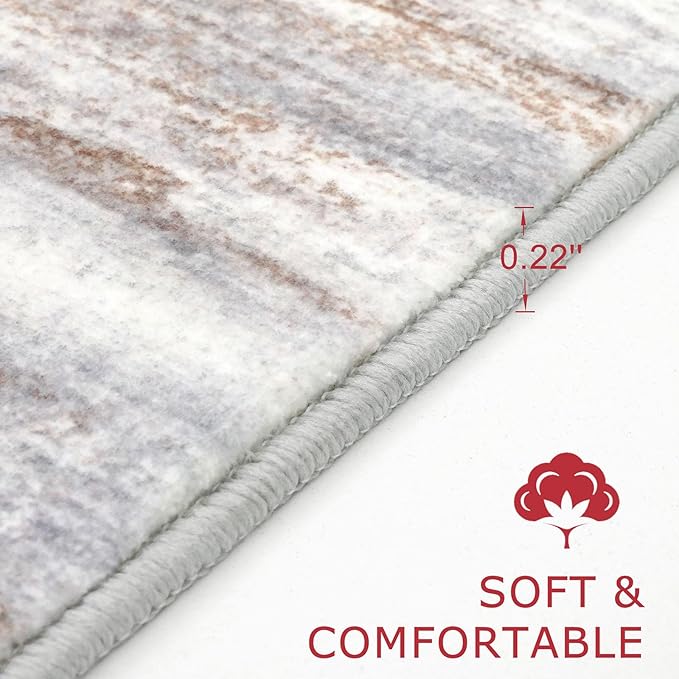 KOZYFLY Abstract Modern 3x5 Ft Area Rug in Grey Brown- Non-Slip and Machine - Image 2