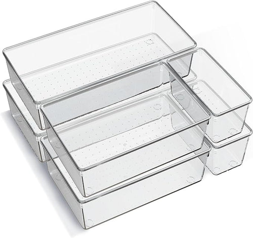 6 Pack Large Clear Plastic Drawer Organizer Trays, Acrylic Kitchen Drawer by Criusia