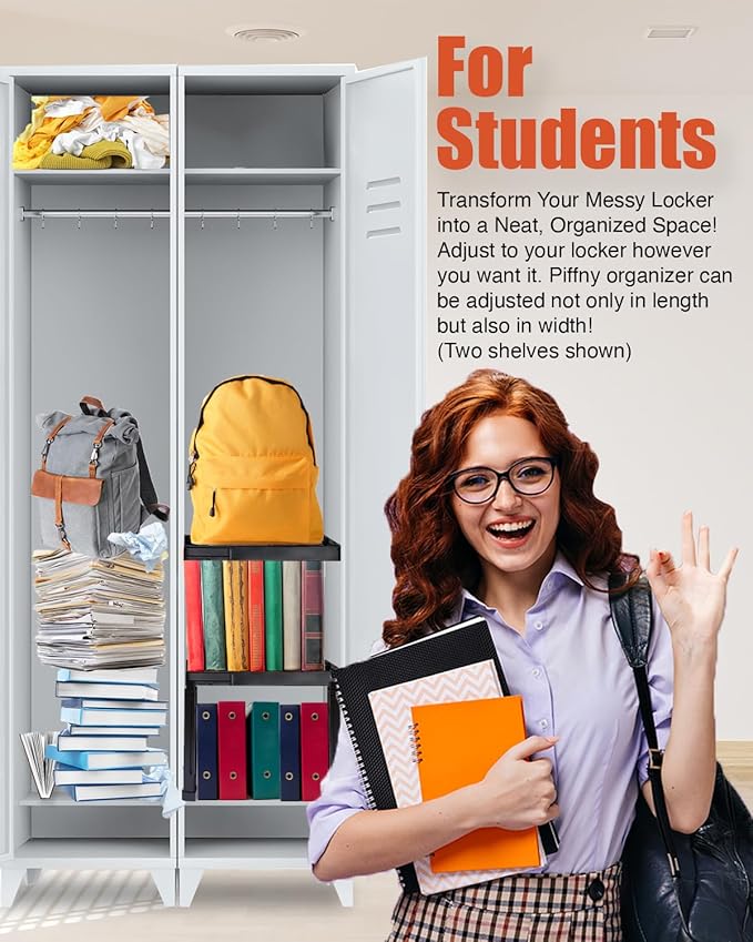 Piffny Locker Organizer Shelf, Adjustable Width and Height, and Gym Lockers - Image 3