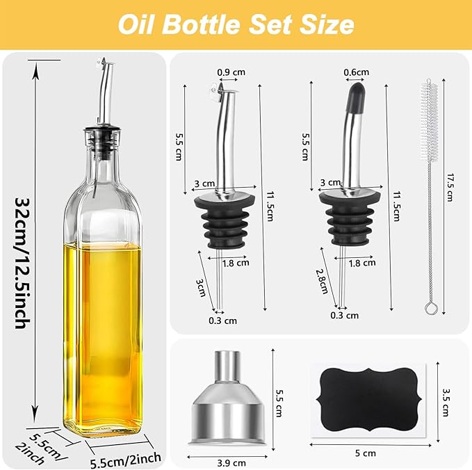 Olive Oil Dispenser Bottle, 2 Labels, 1 Brush and 1 Funnel Oil Bottles - Image 2