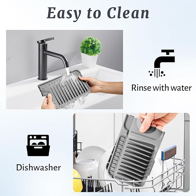 PoYang 17.7 inch Faucet Mat for Kitchen Sink Splash Guard, 7° Slope Silicone - Image 9
