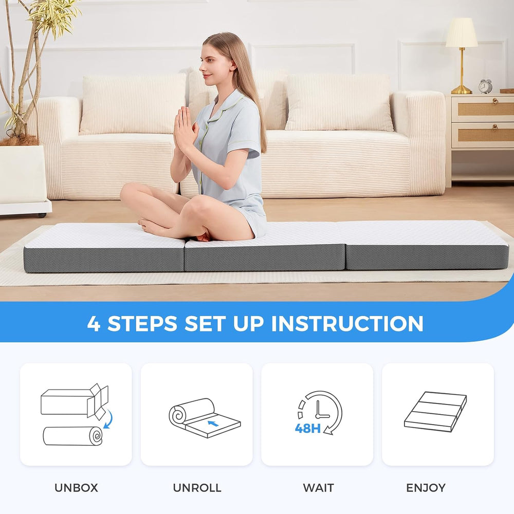 MASVIS Trifold Mattress, 3 Inch Memory Foam Foldable Mattress with Washable C...