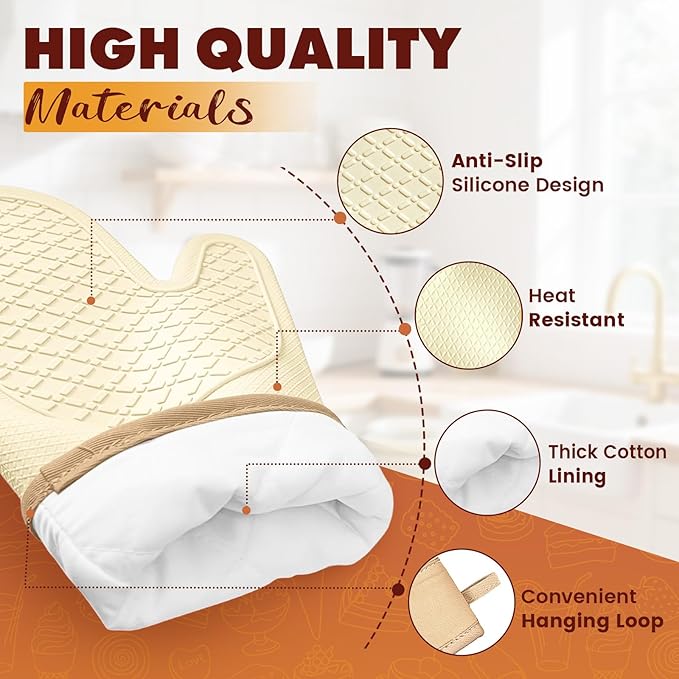 Silicone Oven Mitts, Waterproof Non Slip Grip Oven Gloves - Image 3