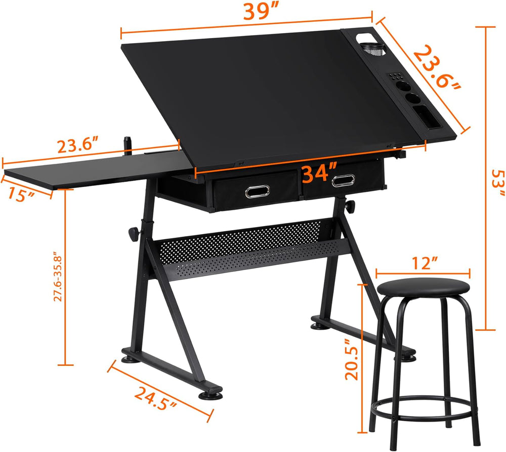 LEMY Drafting Table Art Desk, Height Adjustable Drawing Table Tilting Tableto...