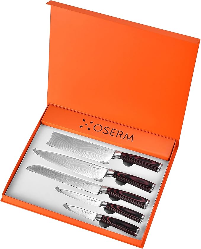 Knife Set | Gift-Ready 6-Piece Japanese Style Kitchen Knife Set — Burgundy Gift
