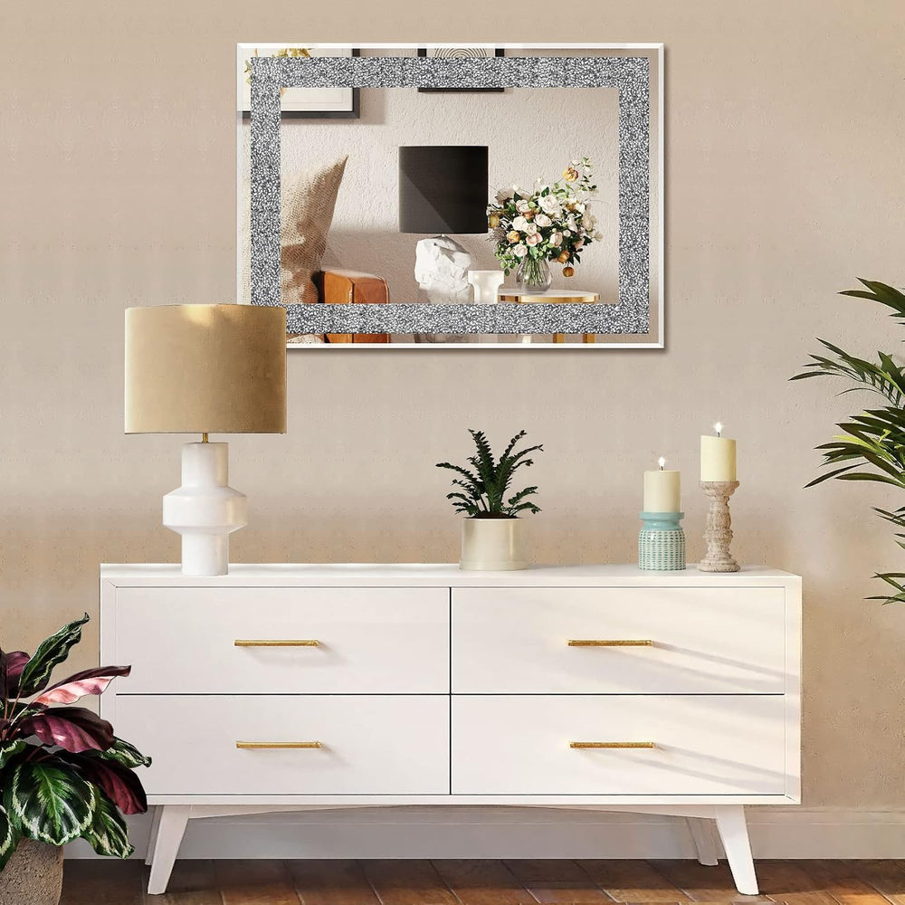 Rectangular Crystal Crush Diamond Mirror for Wall Decoration 28x20 Inch