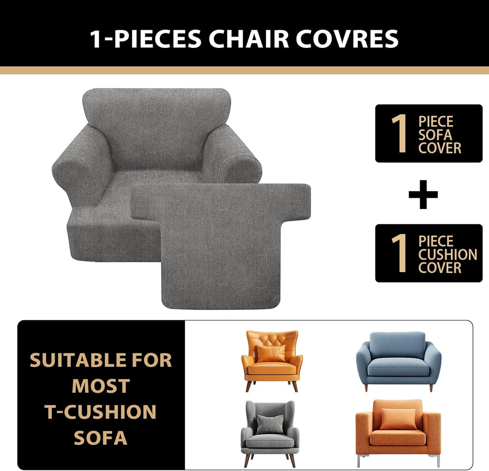 Sofa Cover 2 Pieces T Cushion Chair Covers with Arms Super Stretch Chair Slip...