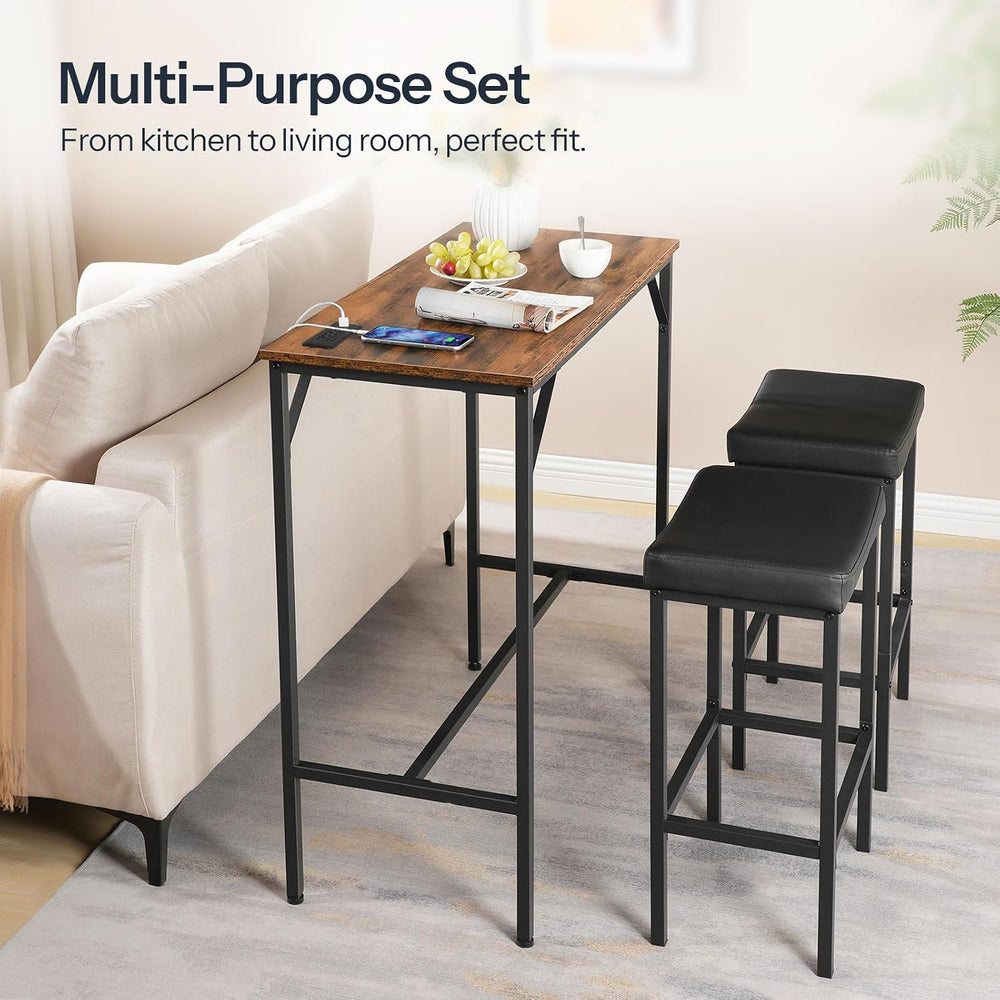 HOOBRO 3-Piece Bar Table and Chairs Set, 39.4" Pub Table, High Top Bar T...