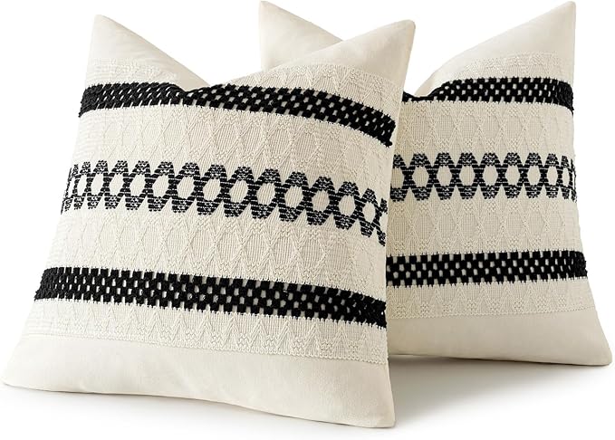 MIULEE Set of 2 Black Boho Decorative Pillow Covers 18x18 Inch Farmhouse Rustic - Image 8