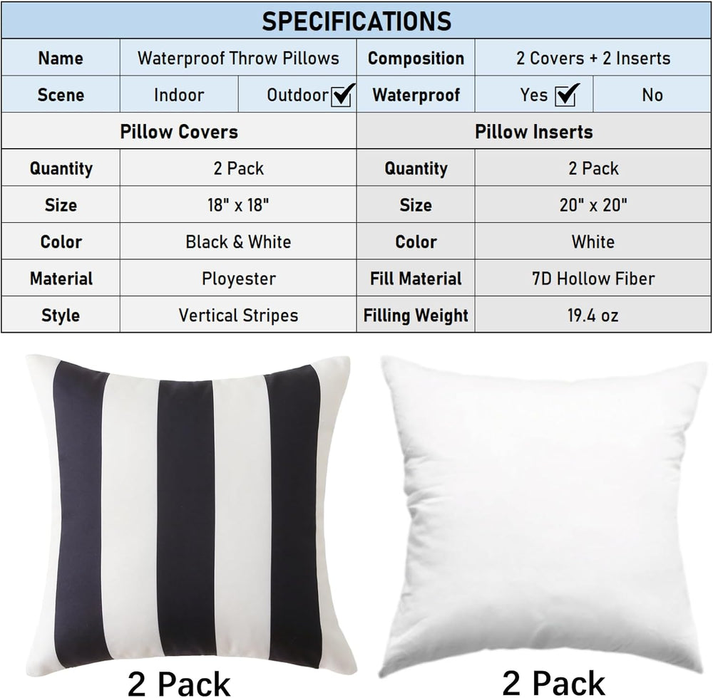 Outdoor Throw Pillows with Inserts, Pack of 2 Waterproof Decorative Garden Cu...