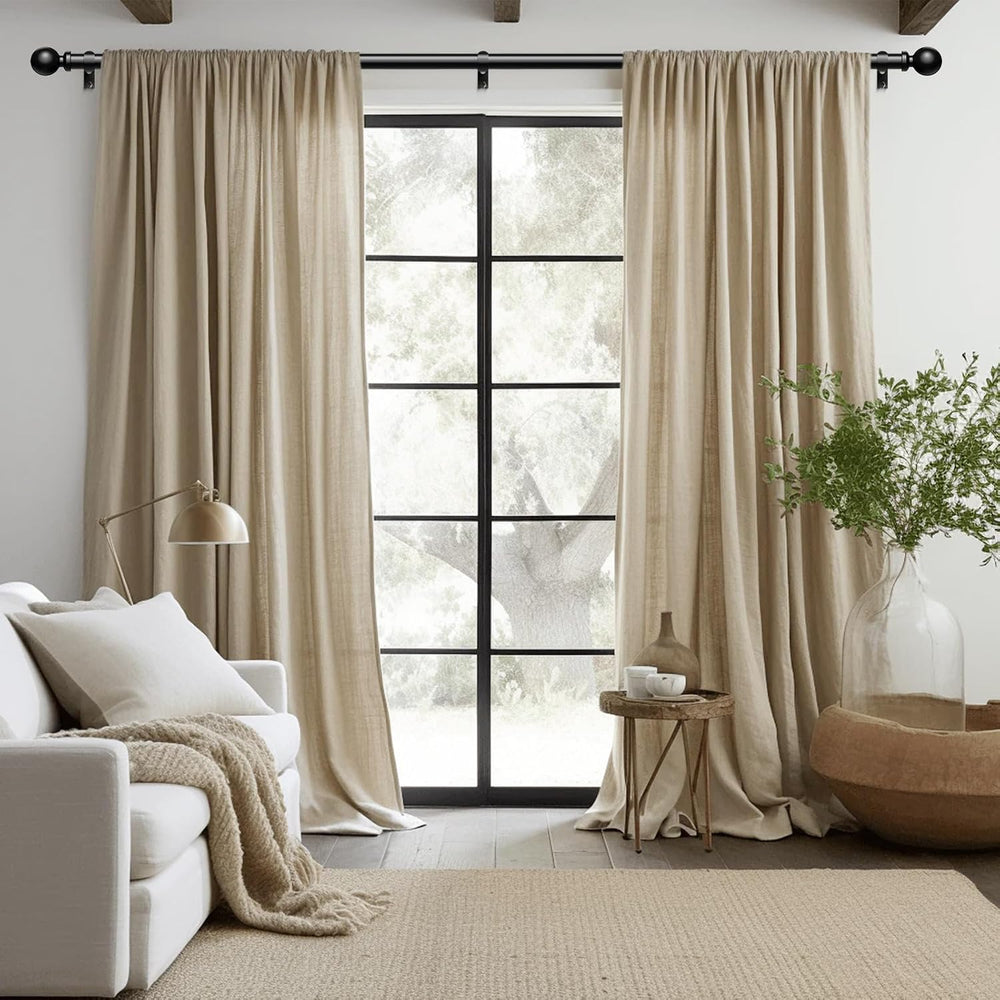 2 Pack Curtain Rods 36-91 Inch, Black 1 Inch Adjustable Heavy Duty Curtain Ro...