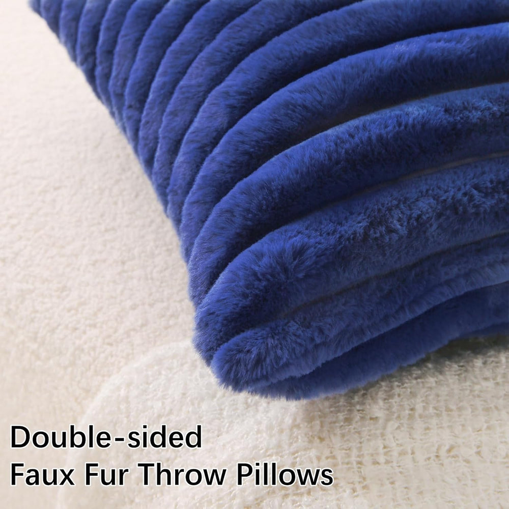 Decorative Throw Pillow with Inserts, Set of 2 Soft Faux Fur Throw Pillows, S...