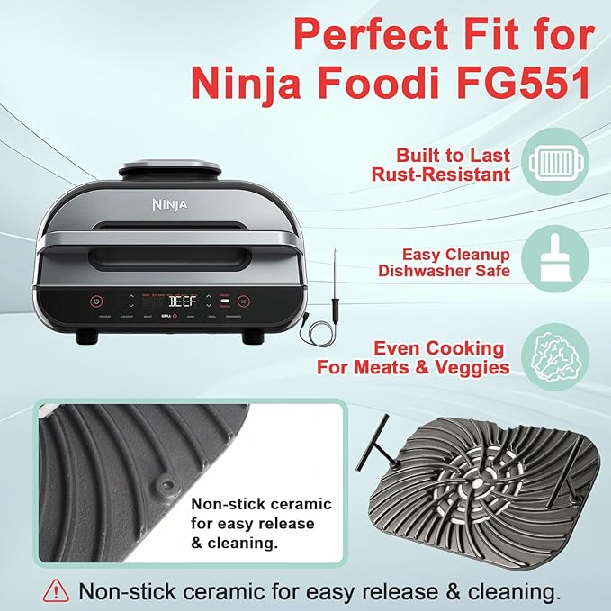 Grill Grate for Ninja Foodi FG551 Grill Accessories, Cast Iron Griddle Plate