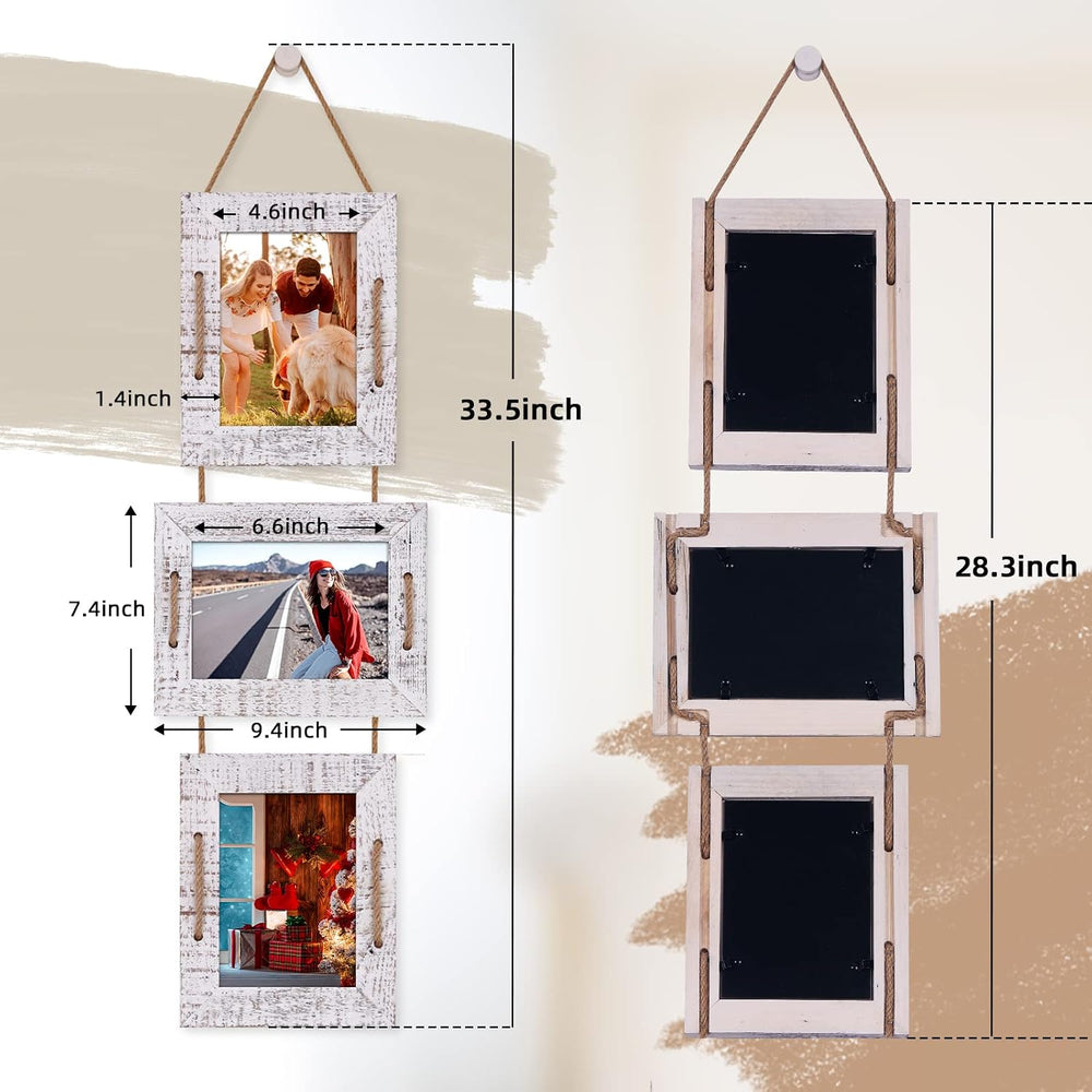 5x7 Collage Picture Frames, 3 Opening, Solid Wood, White, 2 Pack