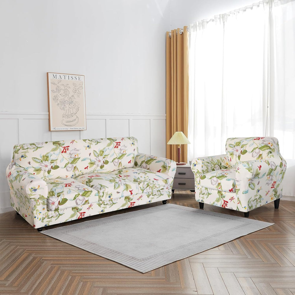 SearchI Stretch Sofa Cover Printed Couch Covers, Floral Pattern 2 Piece Armch...