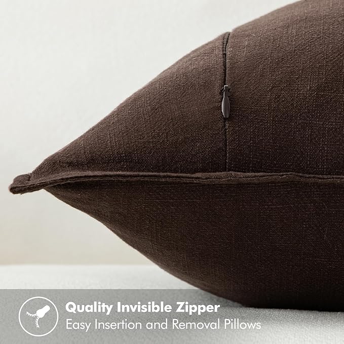 MIULEE Decorative Linen Euro Sham Pillow Covers 28x28 Inch Dark Brown Boho - Image 3