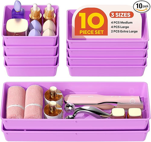 10 Pack Large Size Plastic Drawer Organizers Set, 3 Sizes Desk Drawer Organizer by Unknown