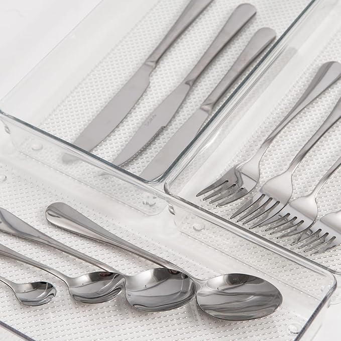 3 Pack Clear Plastic Drawer Organizer Tray Cutlery Utensil Makeups Drawer - Image 4