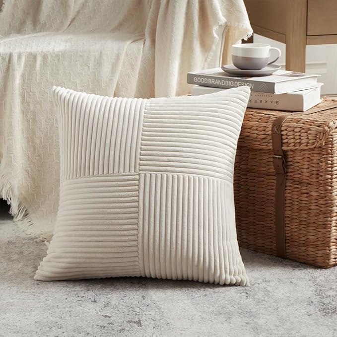 Fancy Homi 2 Packs Cream Decorative Throw Pillow Covers 16x16 Inch - Image 2