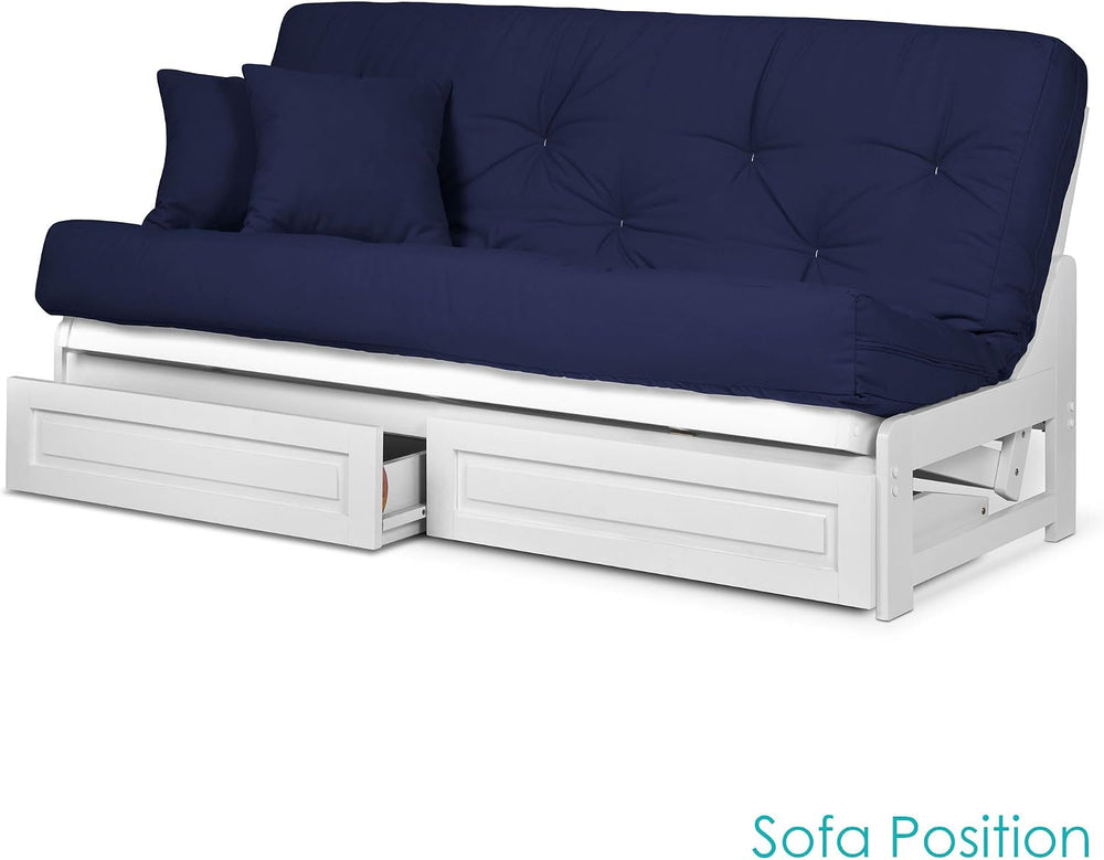 Nirvana Futons Arden White Futon with Storage Drawers Full or Queen Size - Sp...