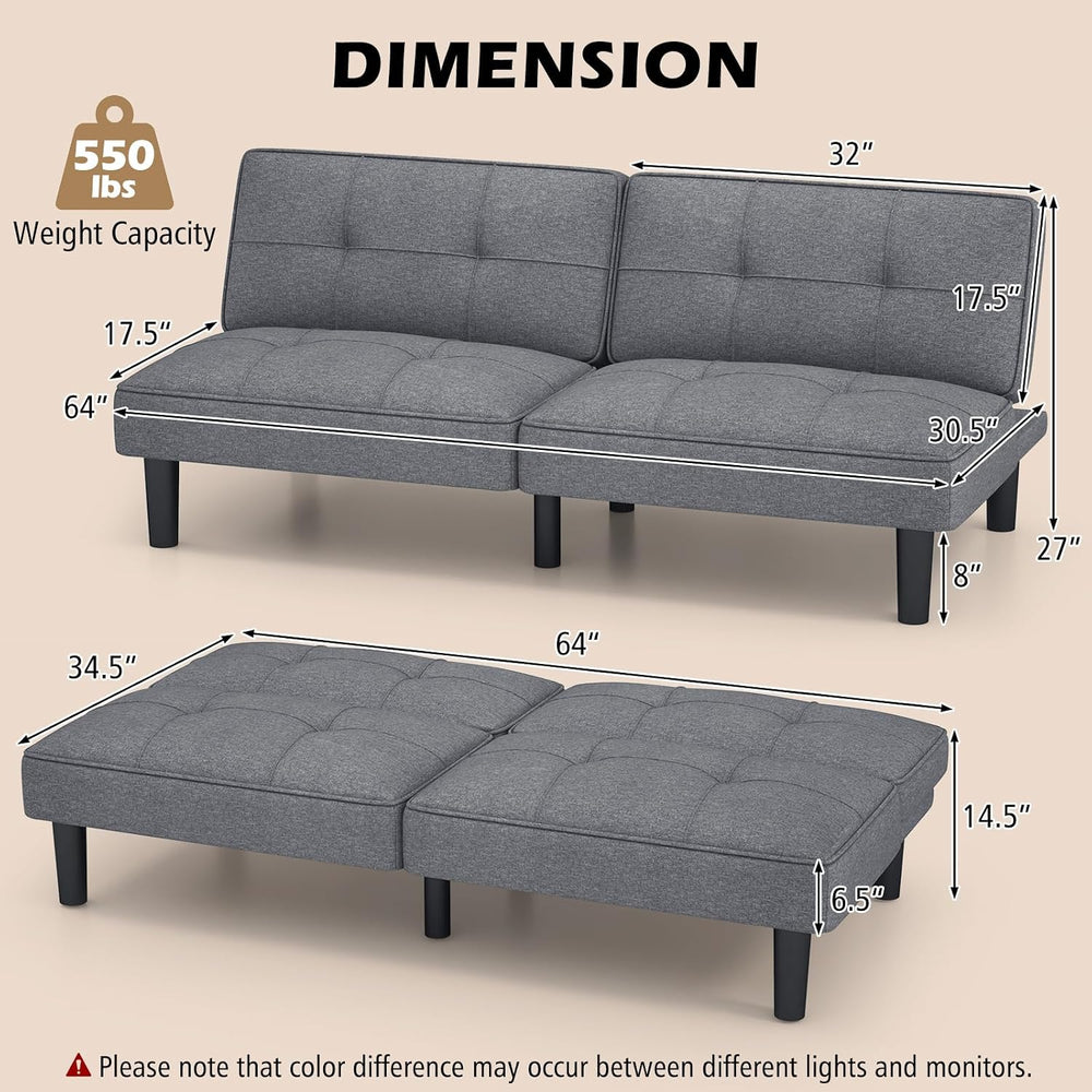 KOMFOTT Convertible Futon Sofa Bed, Upholstered Folding Linen Sleeper Couch w...