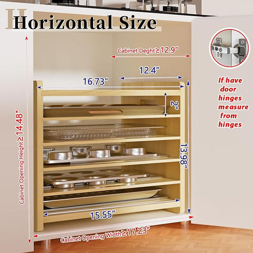 6 Tier Wooden Tray Dividers for Cabinets, Baking Cookie Sheet Organizer - Image 2