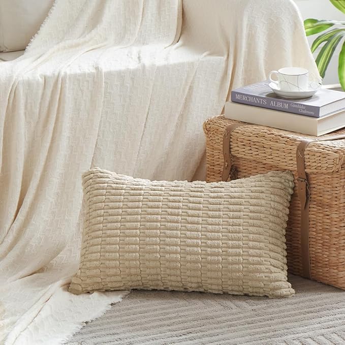 Fancy Homi 4 Packs Tan Decorative Throw Pillow Covers 12x20 Inch - Image 2